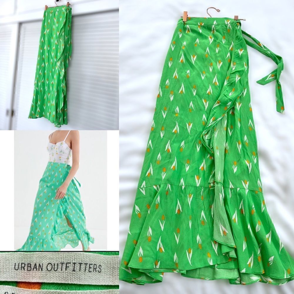 Urban Outfitters Michelle Tulip Print Wrap Maxi Skirt size SP